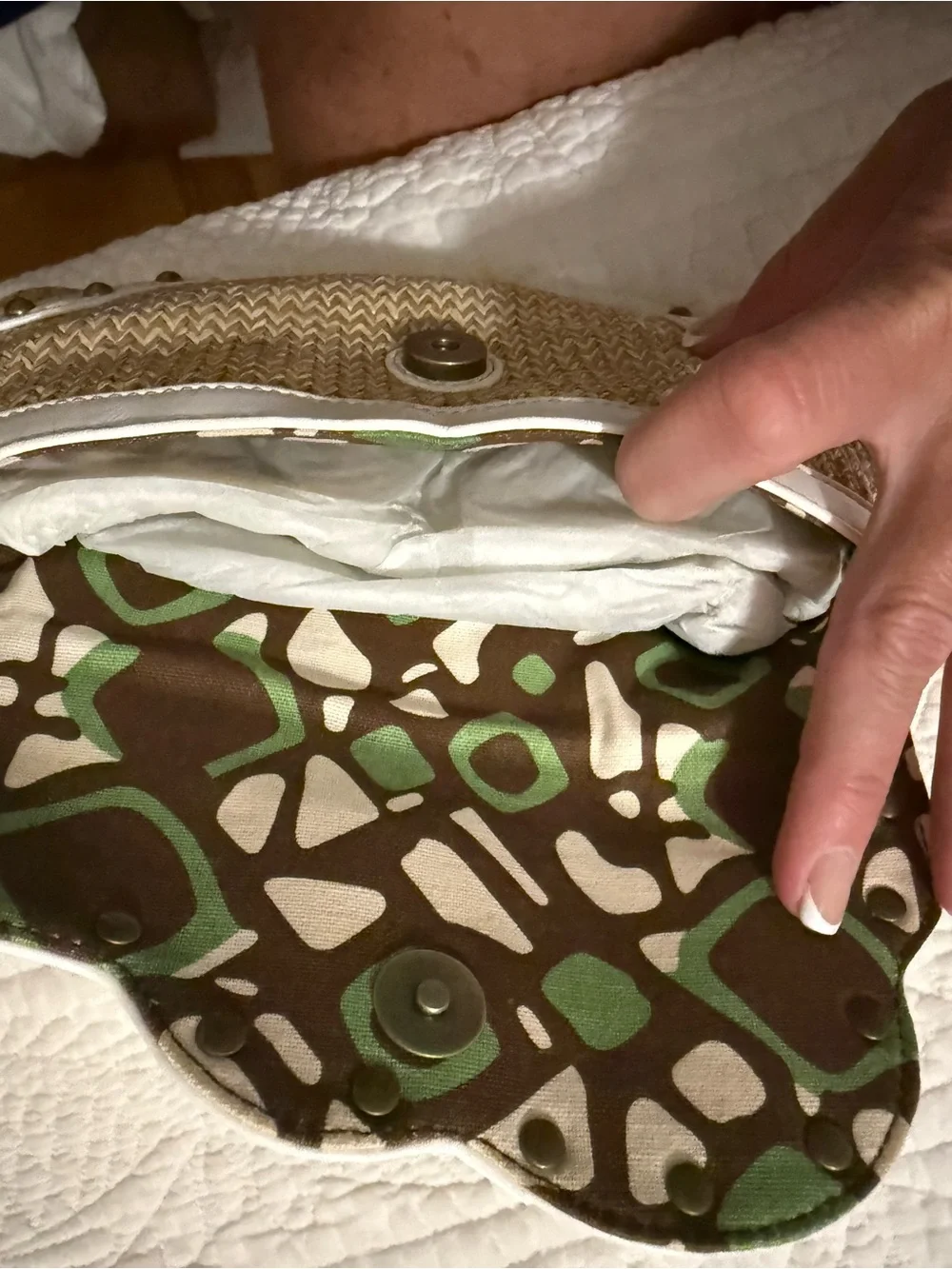 Target Straw Wristlet Clutch with White Trim and Floral Accent